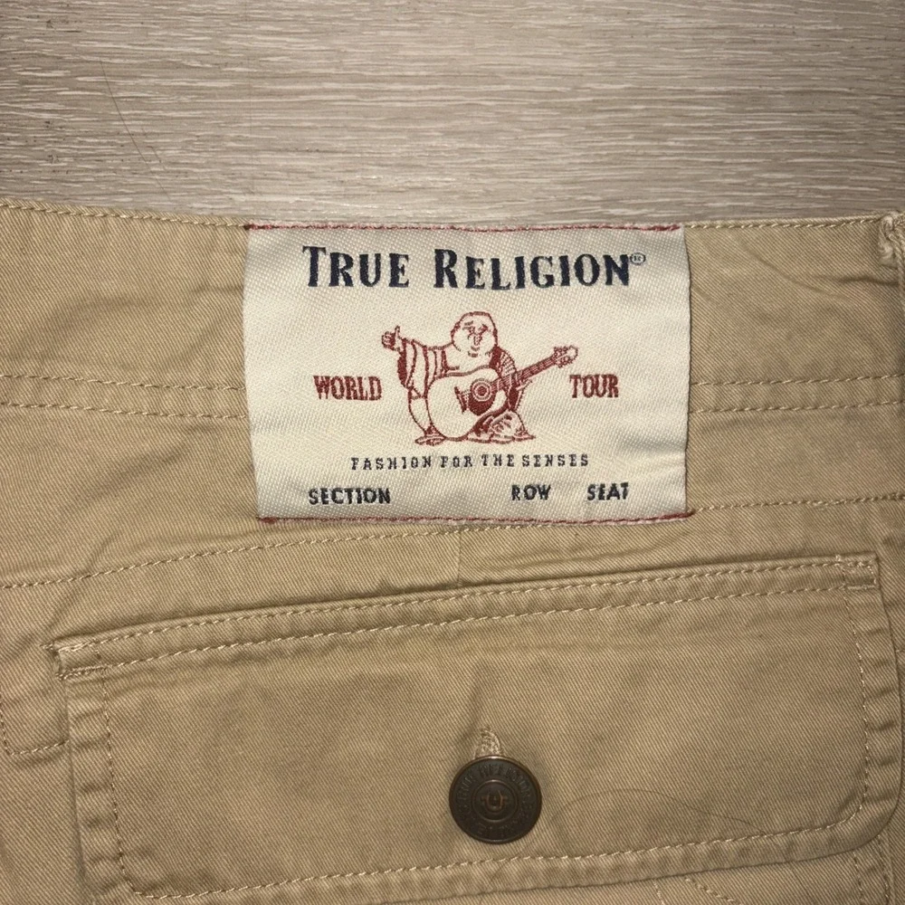 True Religion Baggy Khaki Cargo Shorts Men's 33 Tan Brown (18x23) Fit Like 36